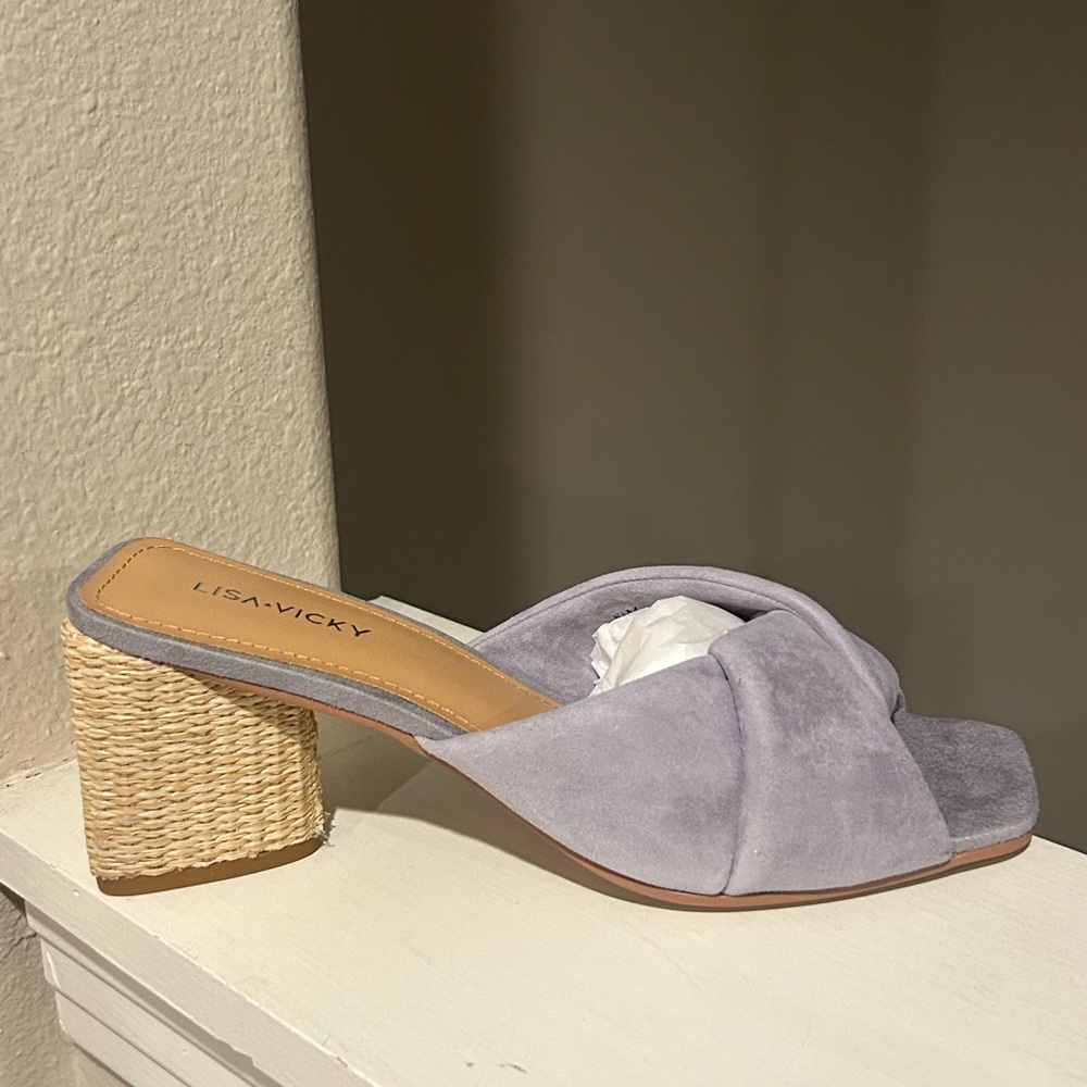 Lisa Vicky IMPRESS Platform Slide Sandals Womens 8.5M Lavender Suede Block Heel - Picture 2 of 10